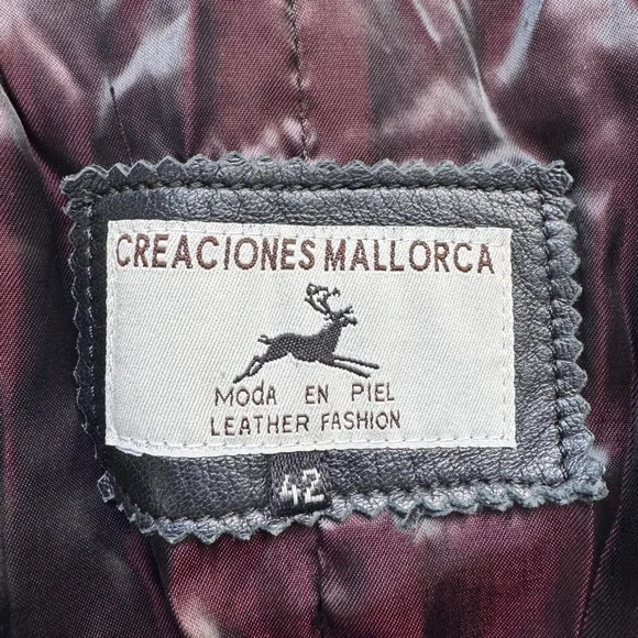 CREACIONES MALLORCA BLACK LEATHER LONG JACKET 42 WOMENS - Picture 6 of 11
